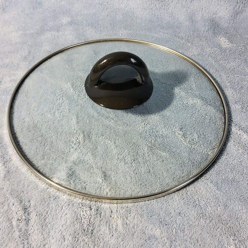 Universal Replacement Tempered Glass Lid 9.5" Stainless Steel Rim Black Handle
